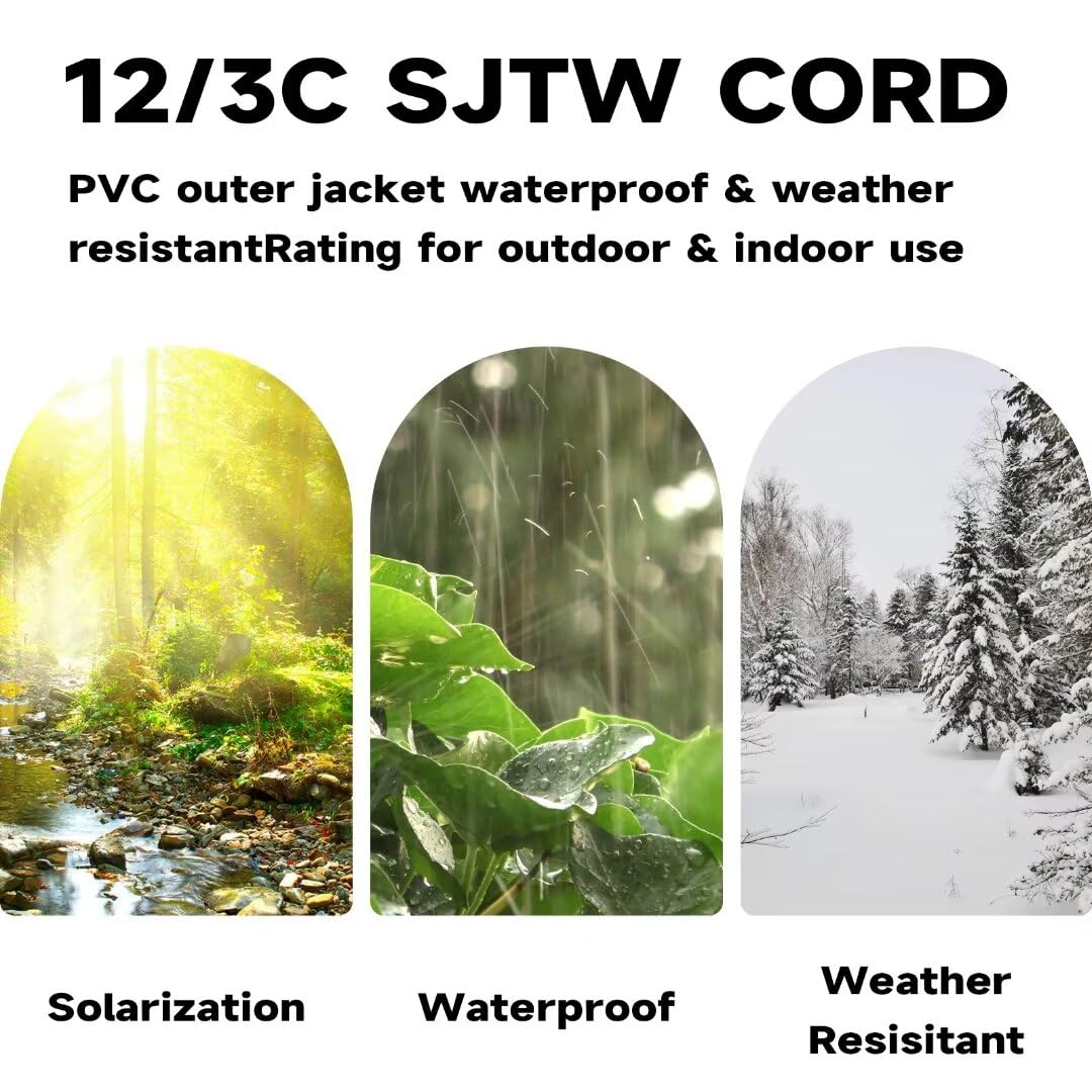 6 Ft Lighted Outdoor Extension Cord - 12/3 SJTW Heavy Duty Black Extension Cable with 3 Prong Grounded Plug - 15 Amp Power Cord for Lawn, Garden, Appliances