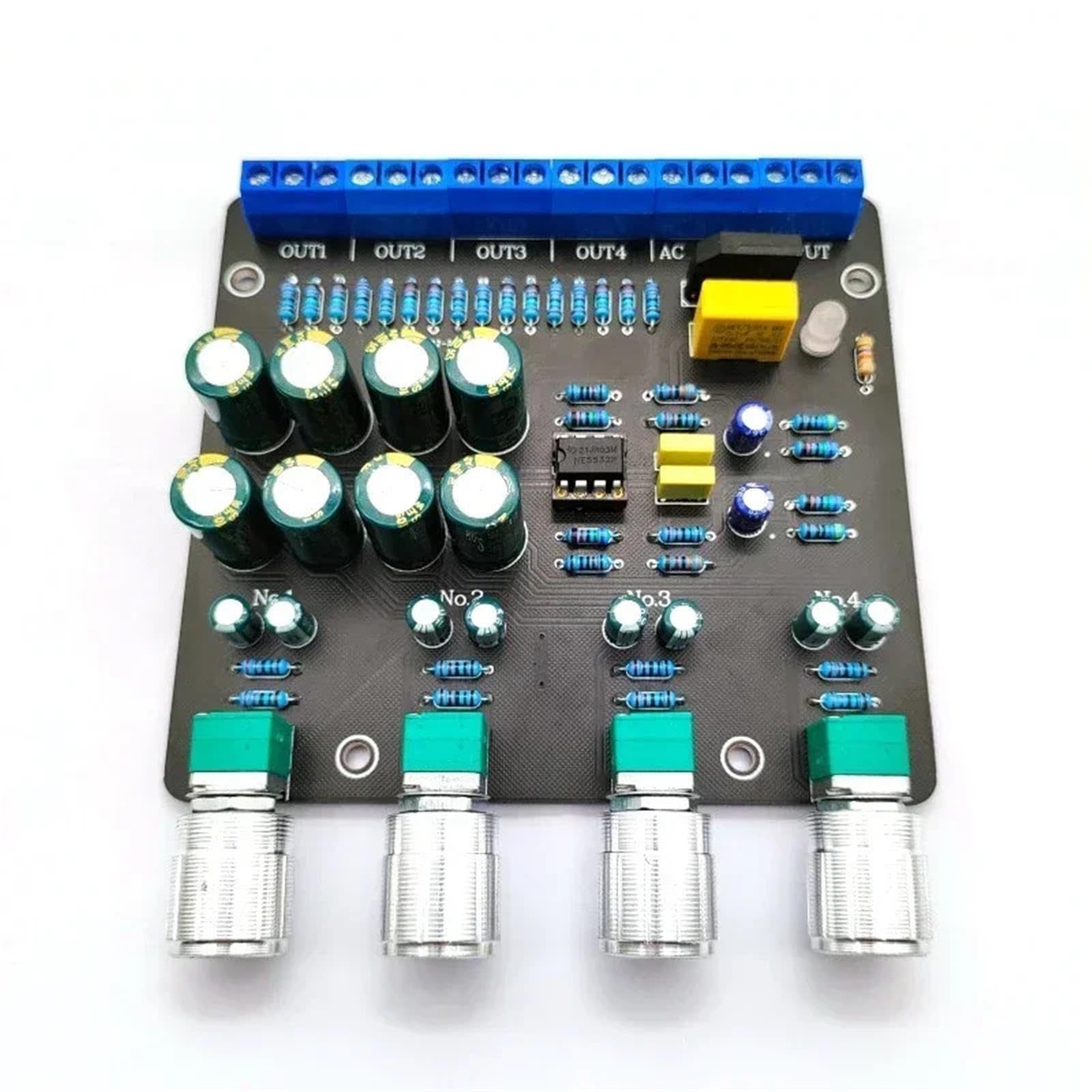 Splitter preamplificatore audio Hifi for NE5532 OP Amp 1 in 4 Out Amplificatore di potenza Home Music Mini Preamplificatore AC12V Doppia alimentazione