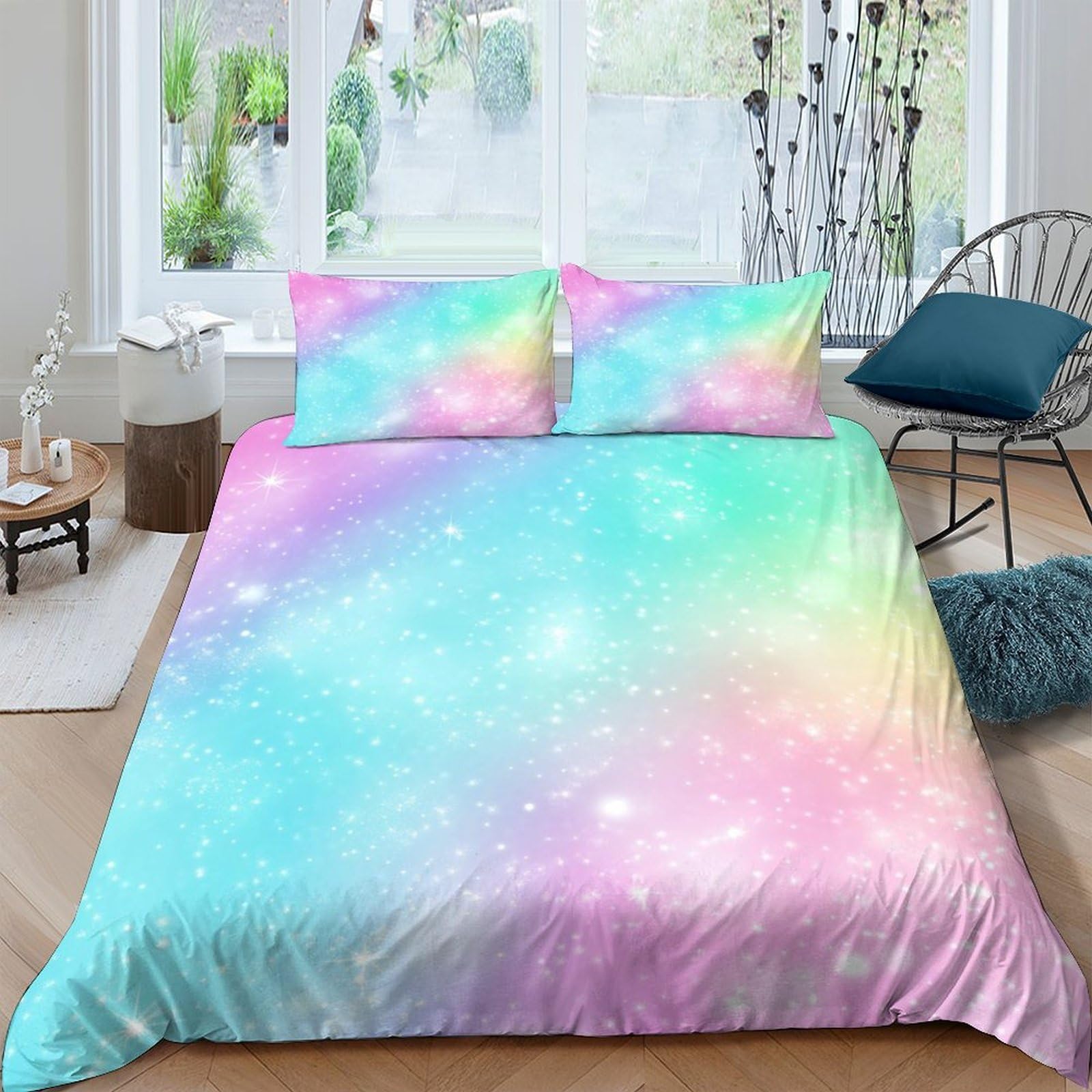 Ctjqhvkz Style-4 3D Printed Pastel Galaxy Fitted Sheet Microfiber Soft Rainbow Nebula Mattress Cover For Bedroom Dorm Decor Single（135X200cm）