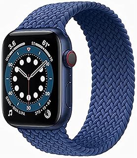Braided solo loop stretchy fabric elastic watch band size 42/44 mm wrist size 140-220 mm for apple watch series 1/2/3/4/5/6/se - blue