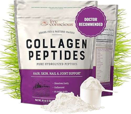 Vista 46 de Live Conscious Polvo de péptidos de colágeno – Polvo de colágeno con sabor a melocotón y mango – Apoyo para el cabello, la piel, las uñas