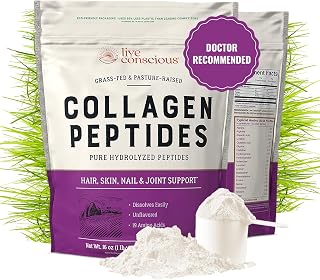 Live Conscious Collagen Peptides Powder - Naturally-Sourced Hydrolyzed Collagen Powder - Hair, Skin, Nail, and Joint Support - Type I & III Grass-Fed Collagen Supplements for Women and Men - 16oz