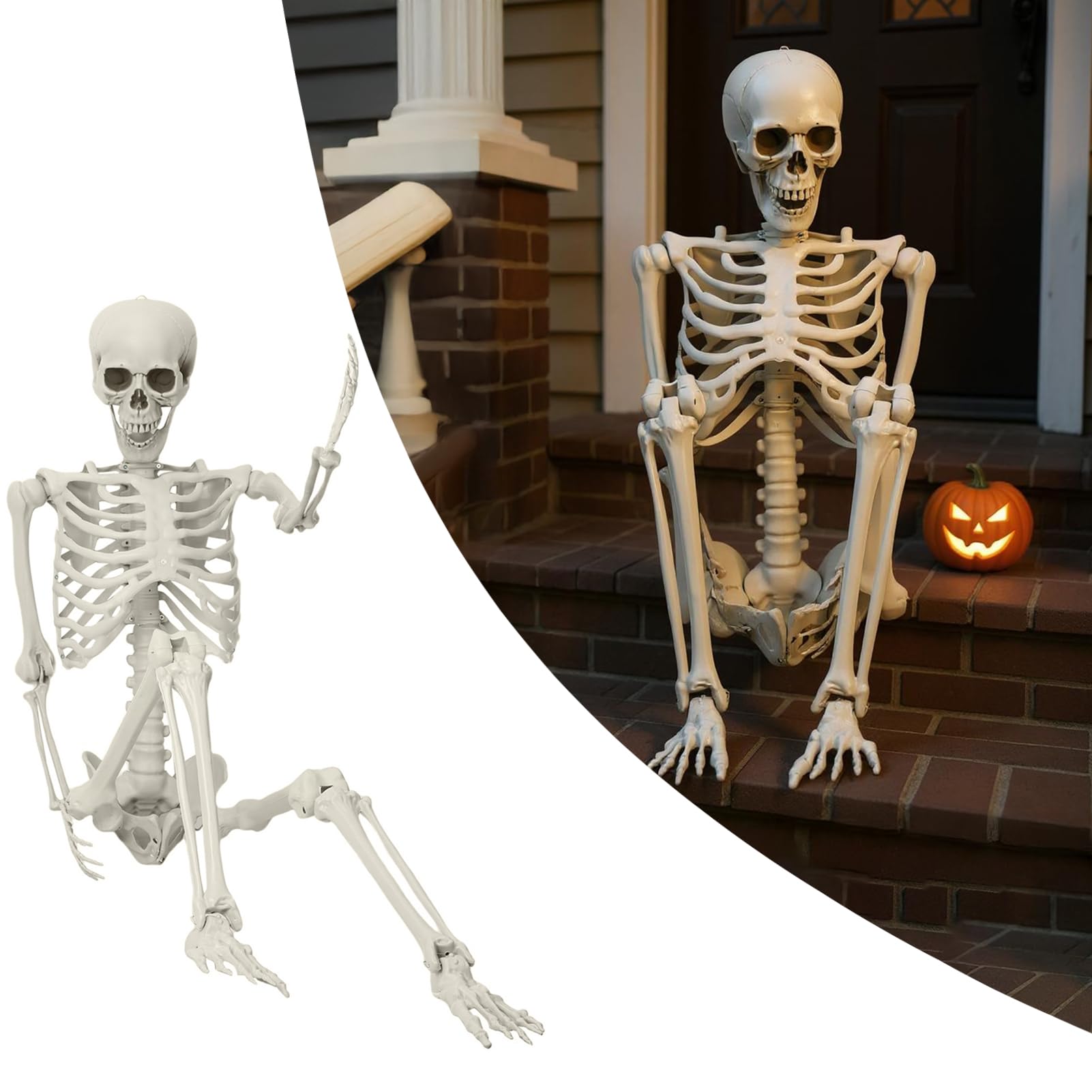 Udiyo White 5.4Ft Life Size Skeleton, Full Size Halloween Skeleton With Movable Joints For Indoor Outdoor Halloween Props Decorations (White)
