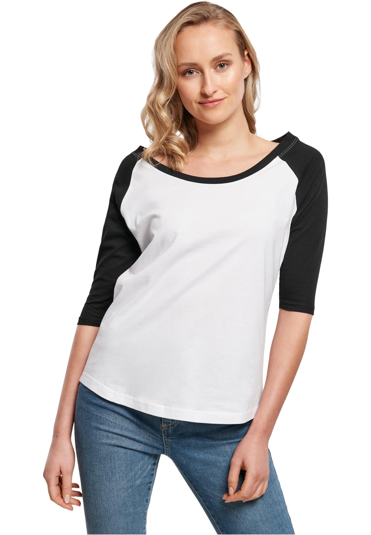 Build Your Brand Womens Ladies 3/4 Contrast Raglan Tee T-Shirt, Grey/Black, XXL UK
