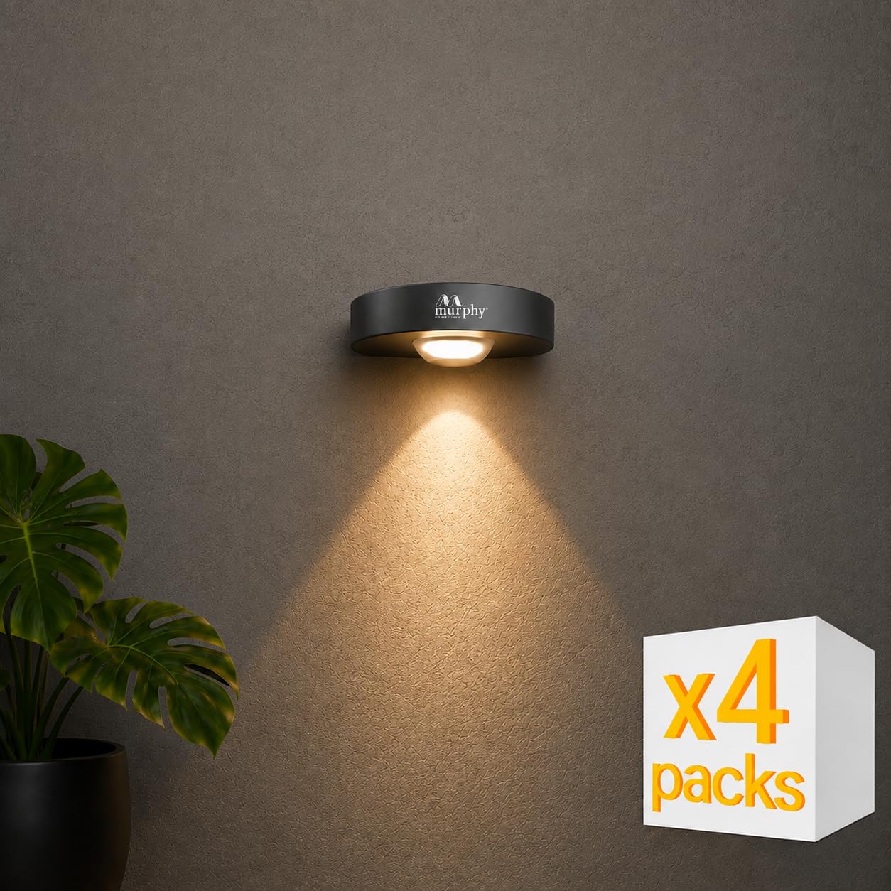 Murphy Areo 1-Way Waterproof LED Wall Light – Warm White, Aluminum Body, 2-Year Warranty, Indoor & Outdoor – Pack of 4