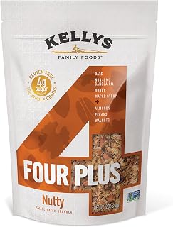 Kellys Four Plus Granola Cereal | Nutty Healthy Granola for Yogurt | Hand Made Snacks for Breakfast - 12 oz