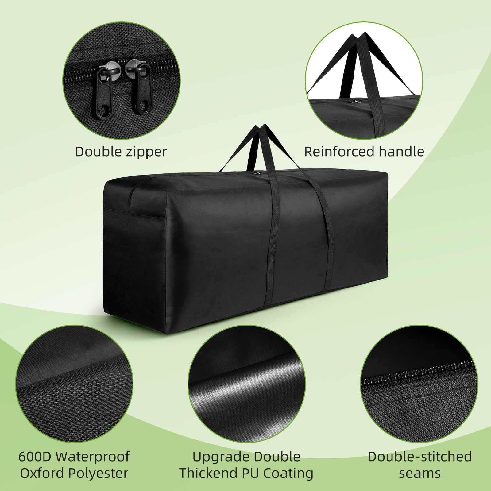 2 Pack Heavy Duty 600D Oxford Fabric Waterproof Garden Furniture Cushion Storage Bag Anti-UV Christmas Tree Storage Bag Garden Cushion Cover with Zipper and Handles (300L) - Image 2