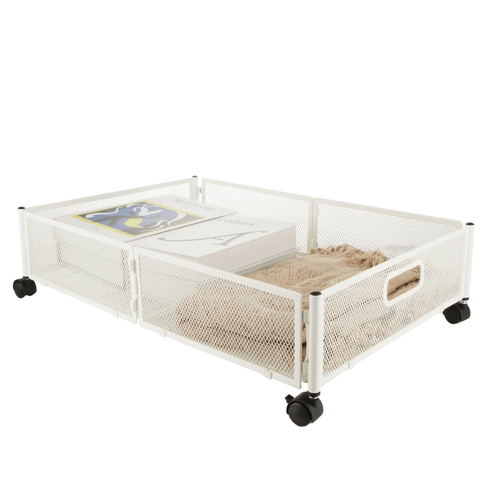 WOPPLXY Underbed Storage on Wheels - Metal Under Bed Storage Drawer with Wheels - Foldable Underbed Organiser Cart - White-image-26