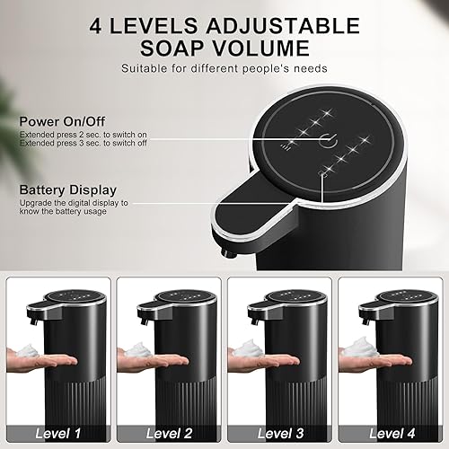 Miniatura 3 de Dispensador automático de jabón espumoso, dispensador de jabón de manos recargable sin contacto de 12.2 onzas, 4 niveles ajustables con pantalla,