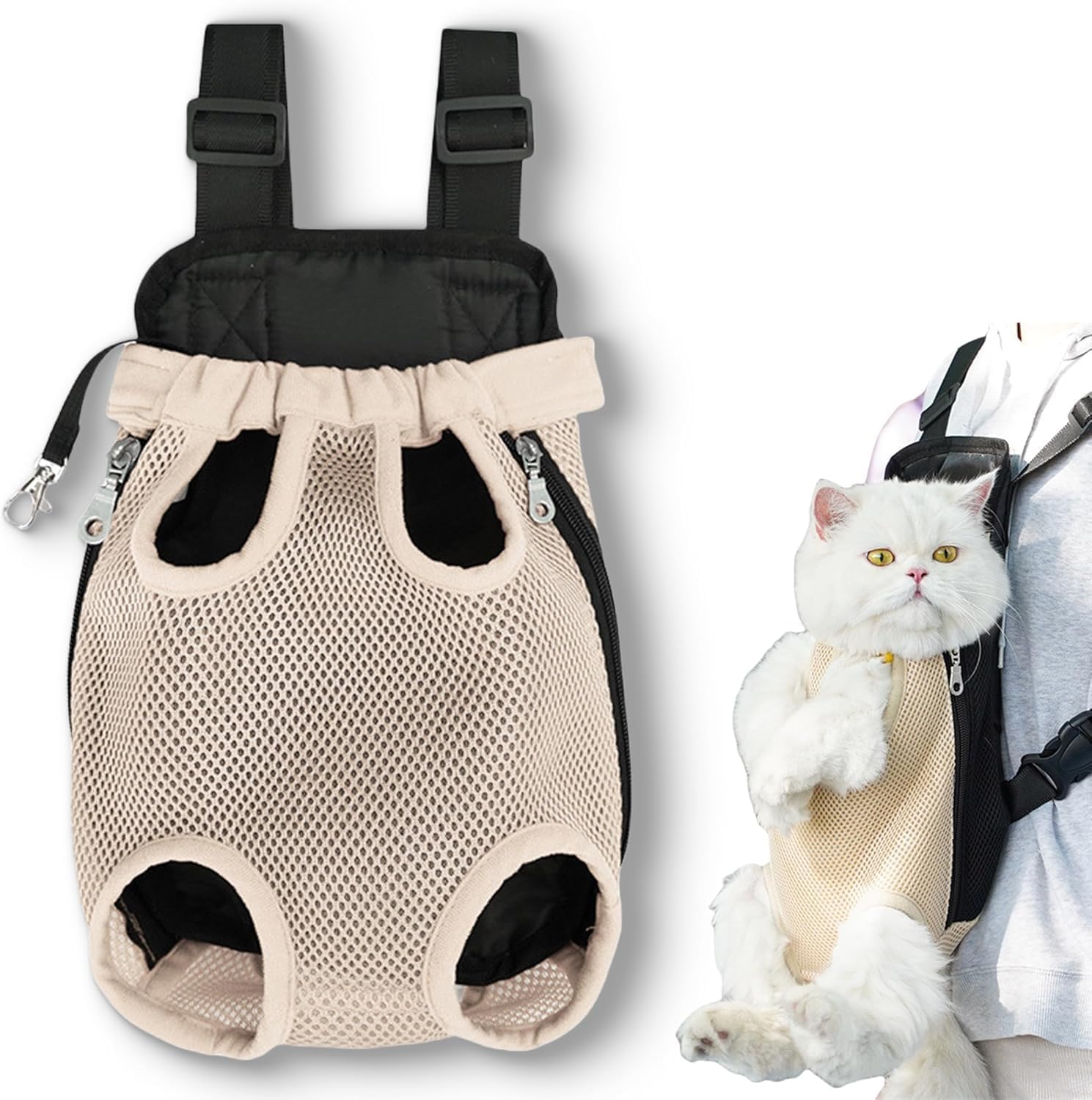 Pet Backpack for Dogs&Cats-Outdoor-Ready Adjustable Chest Straps,Ventilated Mesh Window&Legs-Out Design,Lightweight Travel Backpack for Hiking/Camping (Small to Medium Pets) (Beige)