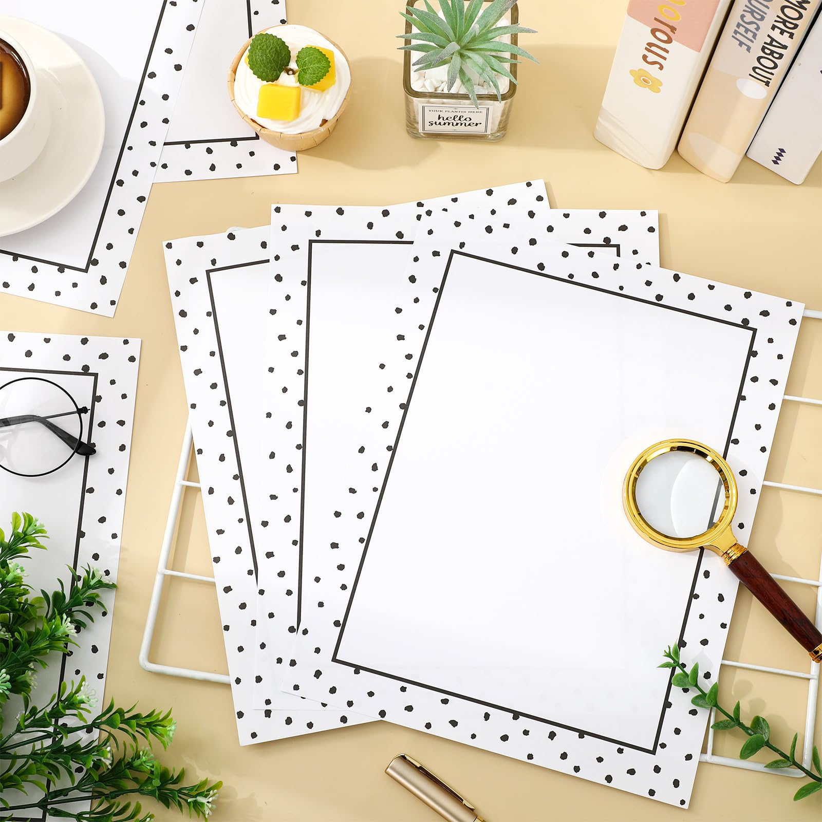 FYSUIMU 80 hojas de papel de papelería de lunares negros con membrete de carta, papel de impresora de computadora de una sola cara, papel para notas, tarjetas de felicitación, invitación, impresión de