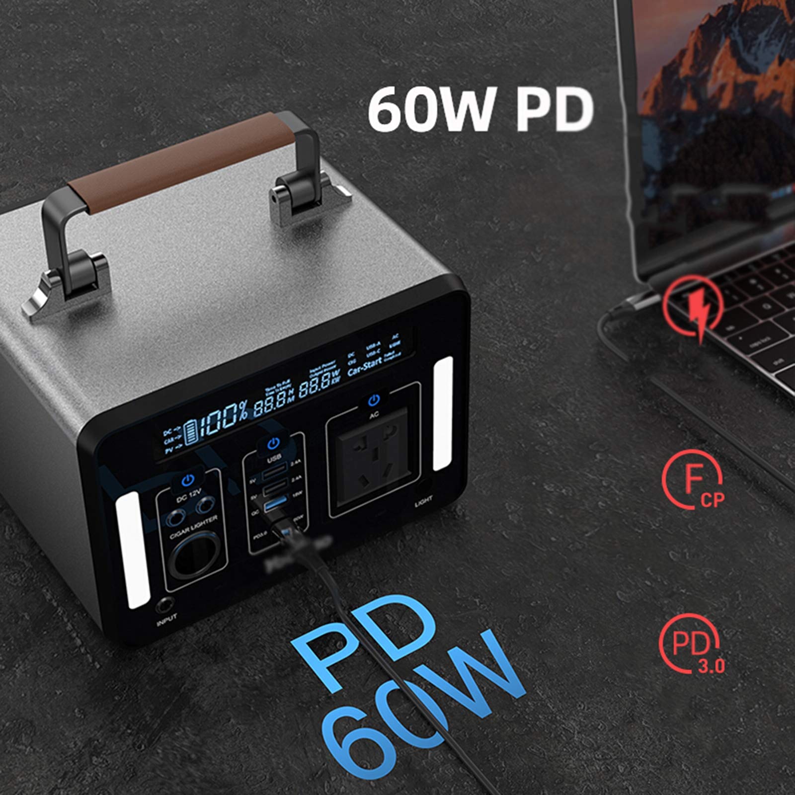135200mAh Générateur Portable Batterie Rechargeable au Lithium Générateur, 12V Voiture, Sortie USB Hors réseau d'alimentation pour la Sauvegarde Camping Urgence