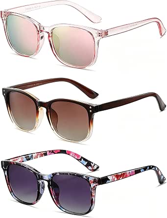 3 Pack Polarized Sunglasses for Women Classic Retro UV400 Protection