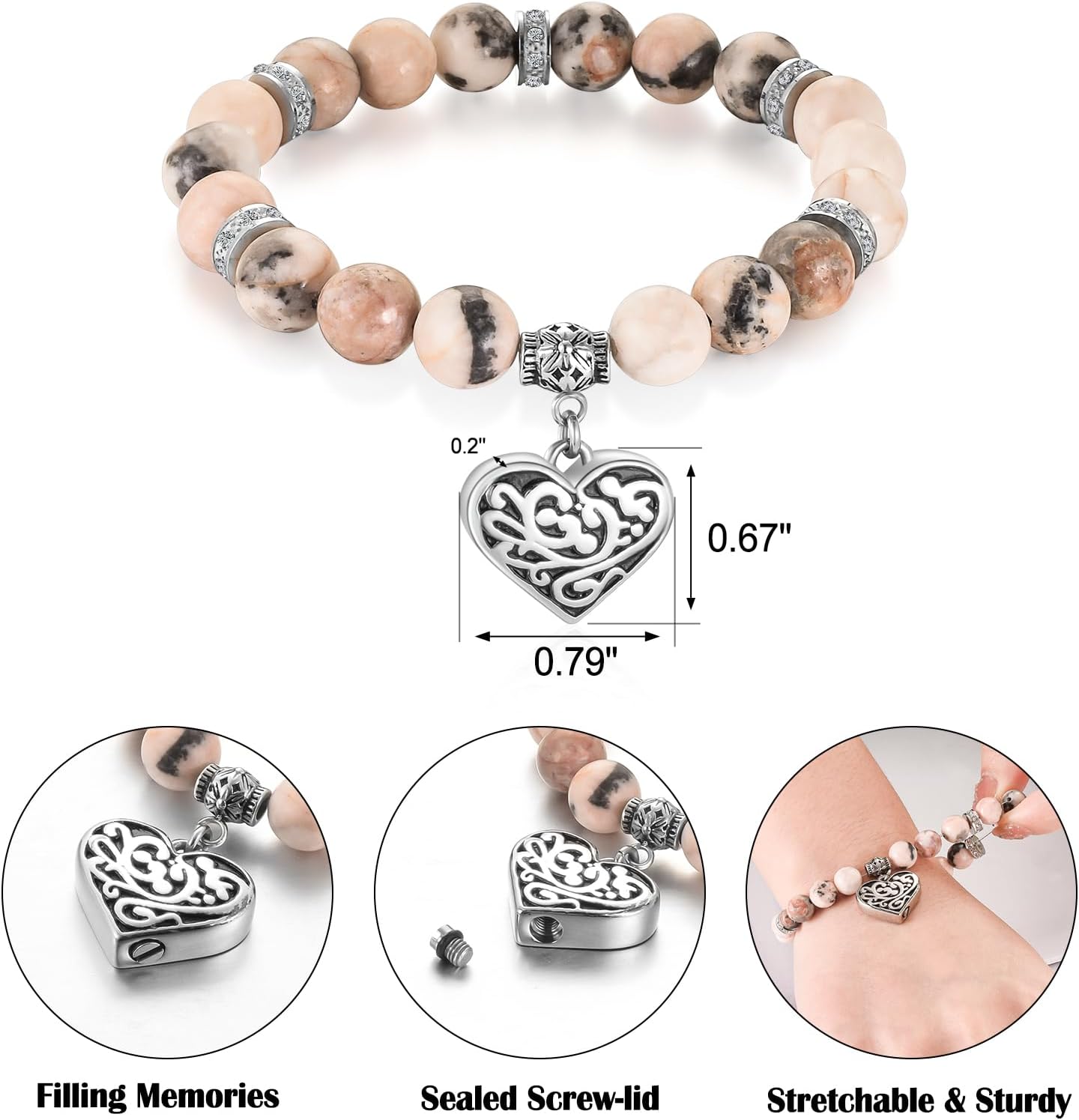 XIUDA Heart Cremation Memorial Urn Bracelet 316L Stainless Steel Keepsake Jewelry Urn Bracelet for Ashes for Women-With Me Always
