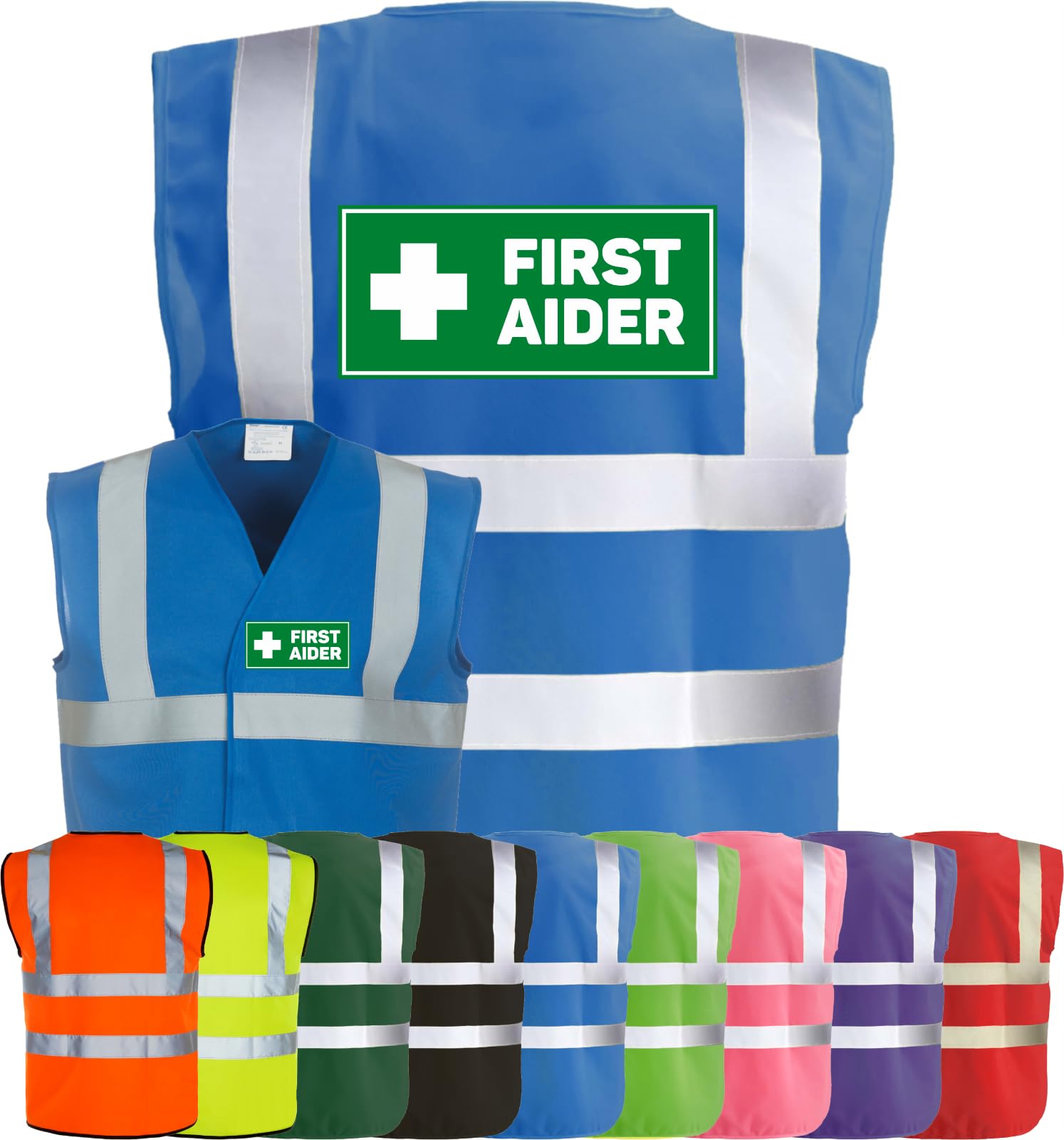 Corporate Togs FIRST AIDER Printed Waistcoat - High Visibility Safety Vest Tabard, Brace Hi-Vis Strips, Fully EN471 Health, Protective Safety Wear | Safety Apparel