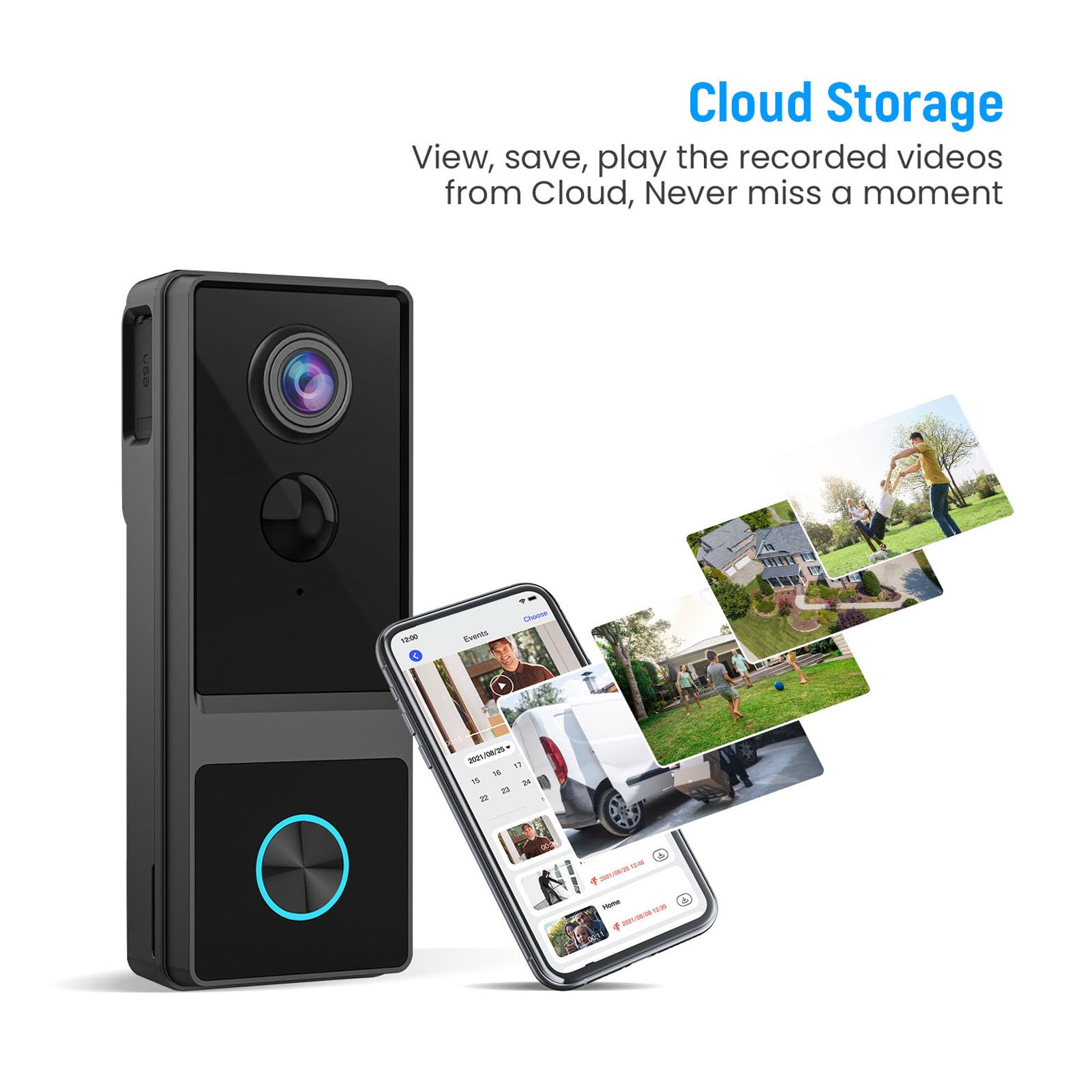 PUSOKEI Caméra de Sonnette Vidéo sans Fil, WiFi 2,4 GHz Uniquement