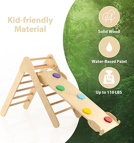 Miniatura 6 de Olakids Escalador triangular 3 en 1 Montessori para niños pequeños juguete de escalada de madera con rampa escalera tobogán para gimnasio parque