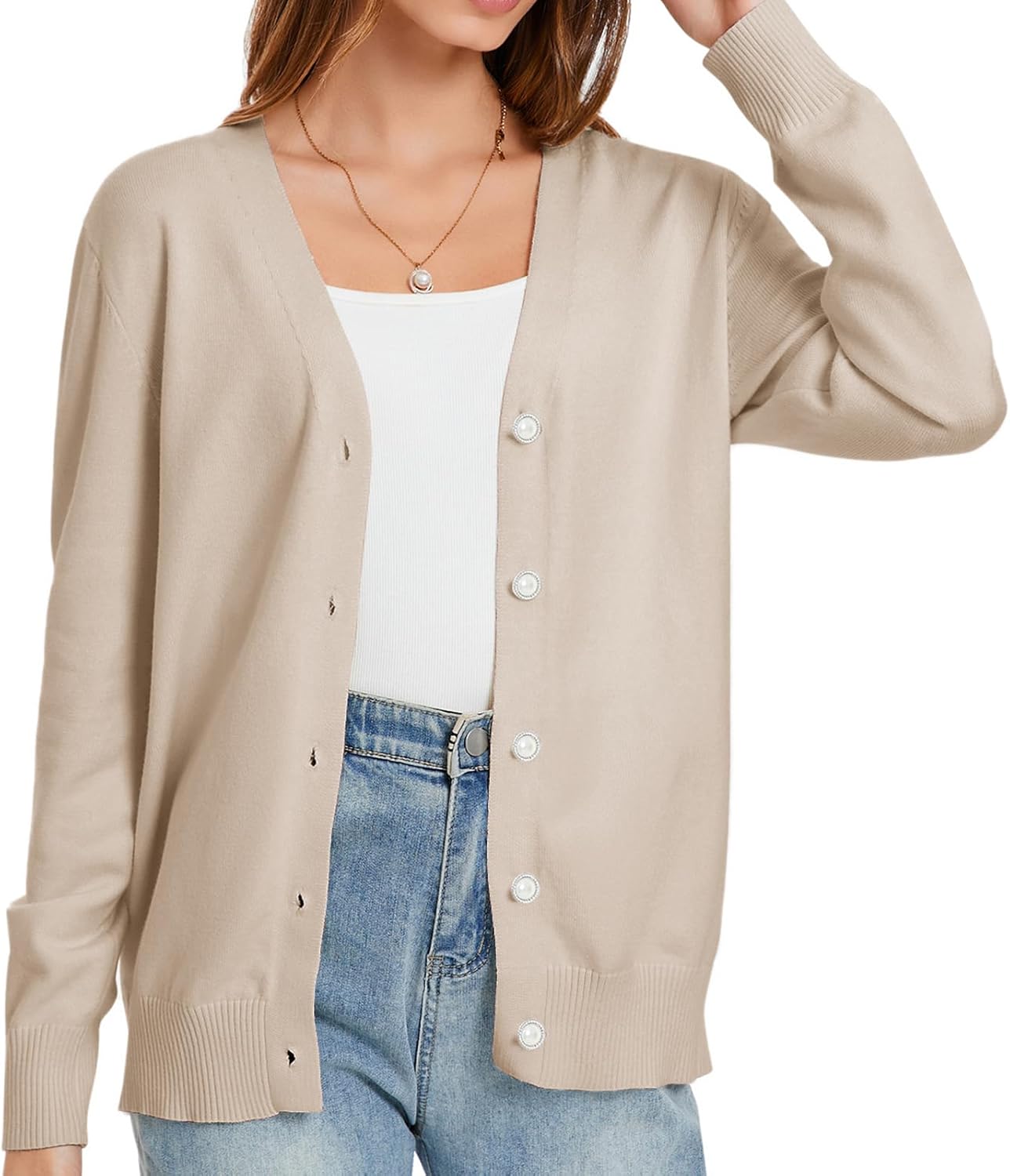 Womens Button Down Cardigan Sweater 2025 Casual Soft V Neck Work Sweaters Lightweight Knit Tops Fall Outfits Clothes - Image 4