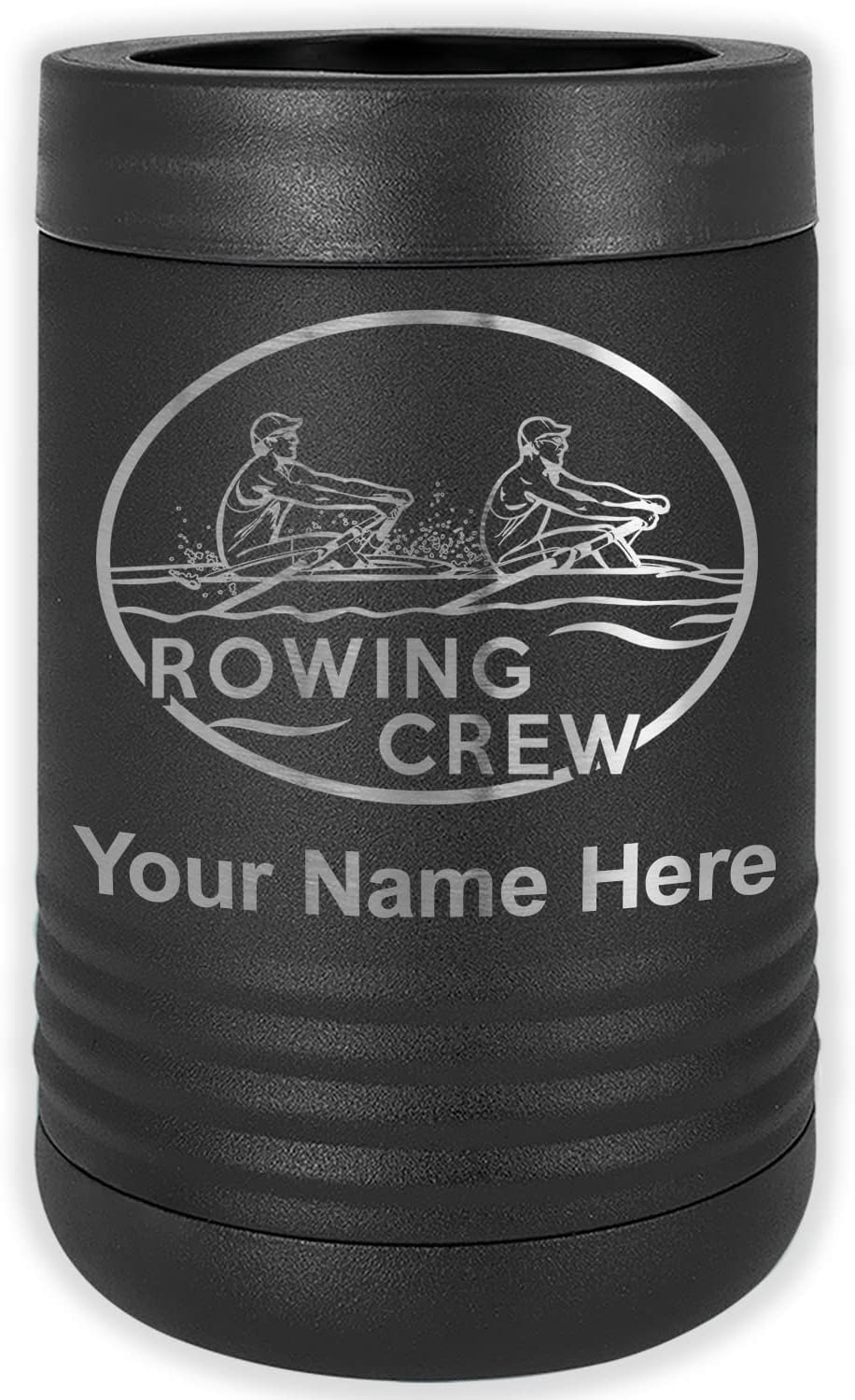 LaserGram Personalized 12 oz. Stainless Steel Can & Bottle Insulator, Rowing Crew – Keeps Drinks Cold Longer (Gray)