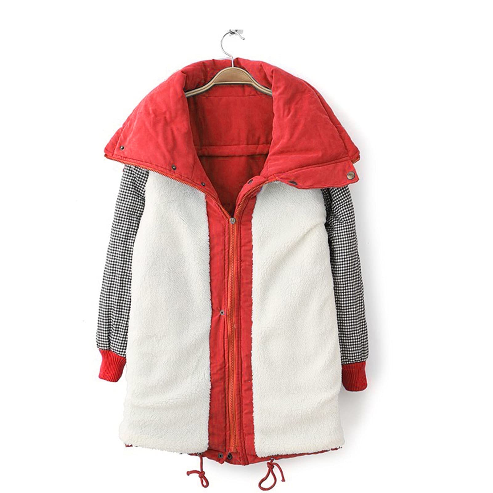 Chaqueta de invierno para mujer – Parka de invierno larga de pelo de peluche cálido forrado, cuello alto, sin capucha, chaqueta acolchada, abrigo con bolsillo, cintura con cordón, S - 3XL