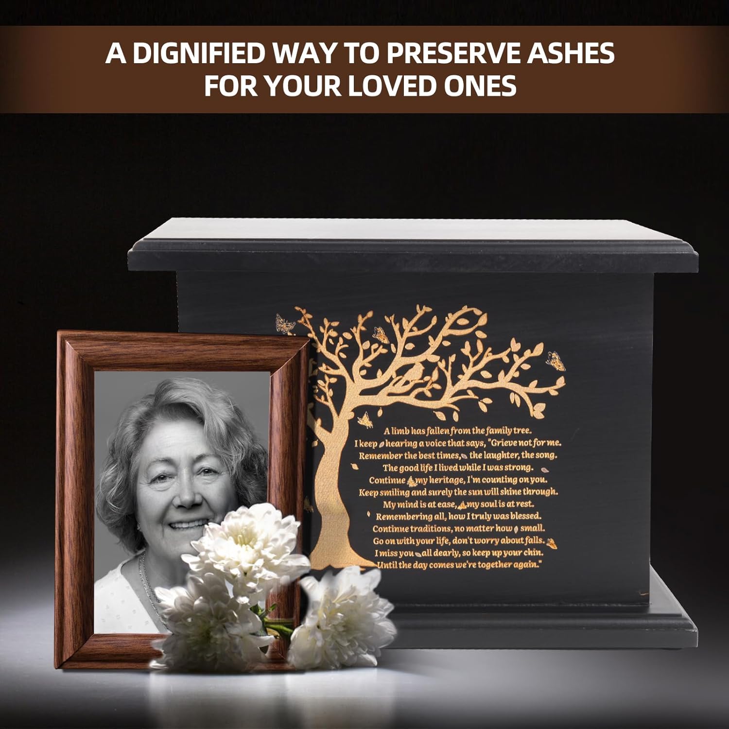 Wooden Urns for Human Ashes Adult Male Female, Up to 290 Cubic inches Wood urns, Creamation Urns for Ashes Mom Dad (Large Black)