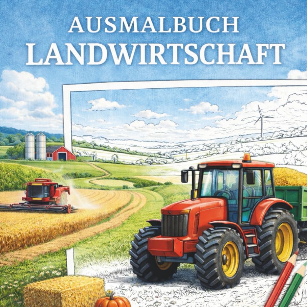 Ausmalbuch Landwirtschaft: Große Malflächen mit Traktoren, Mähdreschern und Bauernhof-Szenen, Malspaß für kleine und große Technikfans