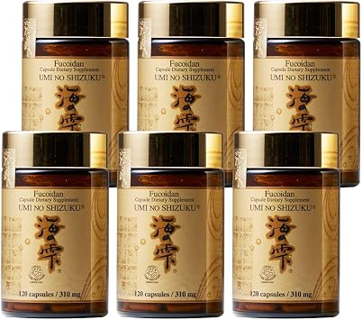6 Bottles of Umi No Shizuku Fucoidan Capsule Pure Seaweed Extract Enhanced with Agaricus Mushroom Optimized Immune Support Health Supplement