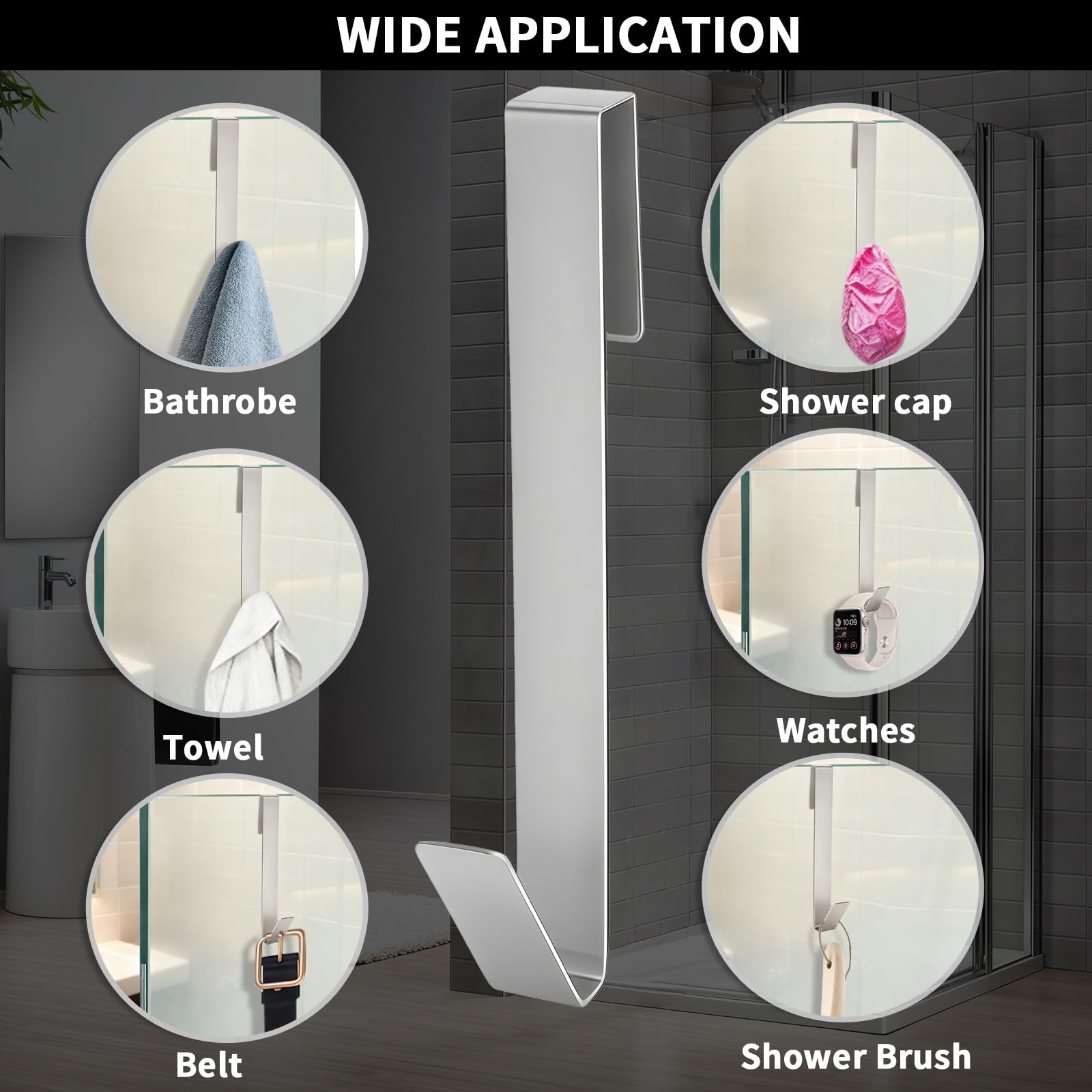 Ganchos de Ducha 4 Piezas en Acero Inoxidable - Porta Toallas para Vidrio sin Perforar, Antideslizante y Resistente, Fácil de Colgar para Baño, Ducha y Cocina para Vidrio hasta 13mm de Espesor