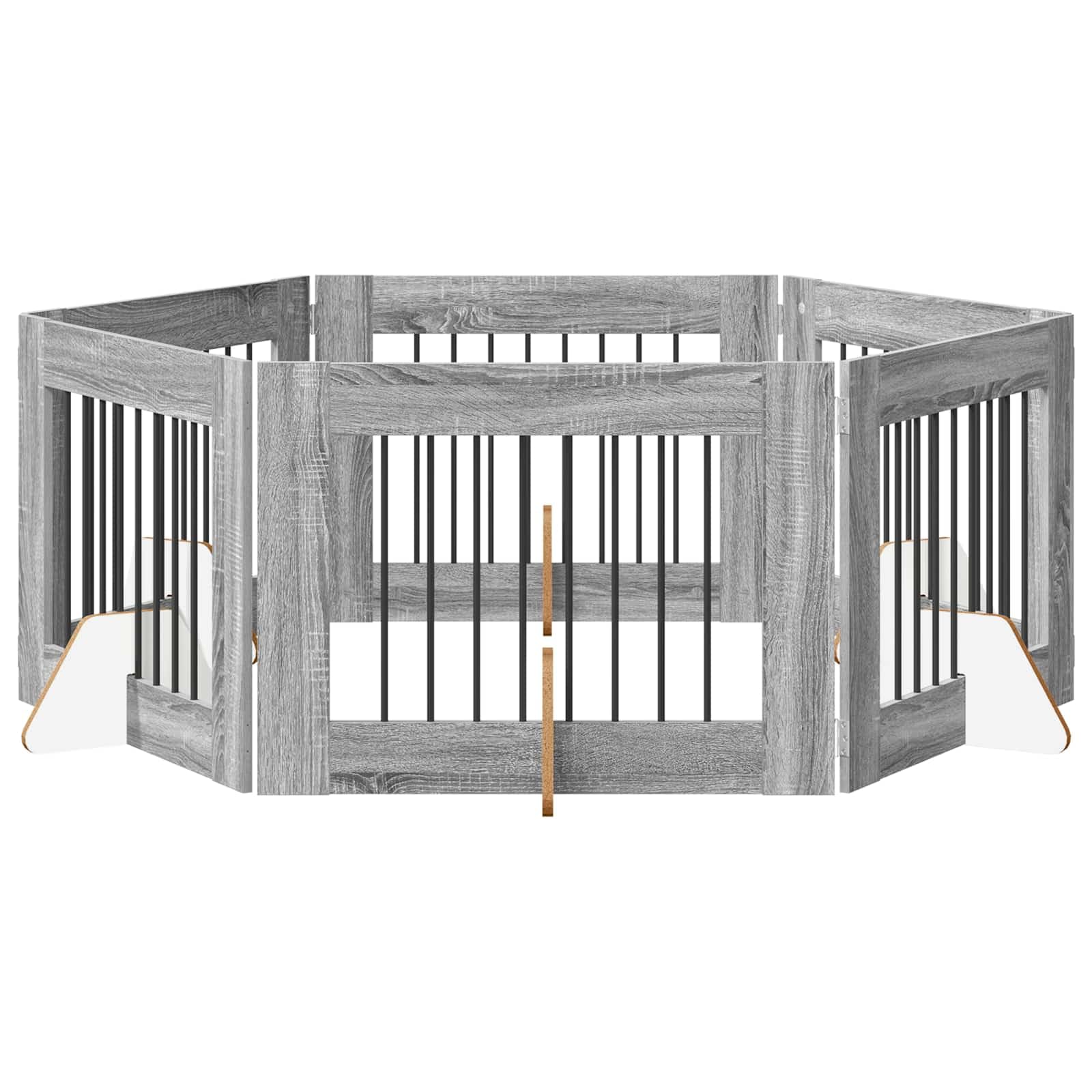 6-Panel Foldable Wooden Dog Gate, 24" Height, Gray Sonoma | Configures flexibly up to 190 inches long to block hallways or create indoor play areas for puppies and small dogs.