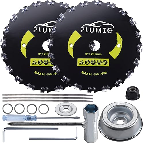 Miniatura 1 de Juego de 2 cuchillas de cepillo de dientes de motosierra redondas de acero al carbono de 9 pulgadas x 20T  Kit adaptador de hoja con 3 limas