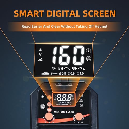 Miniatura 3 de Soldador MIG de 160 A, 110 V220 V de doble voltaje 3 en 1, soldador de núcleo de flujo sin gas, MIGelevación TIGStick pantalla digital LED grande,