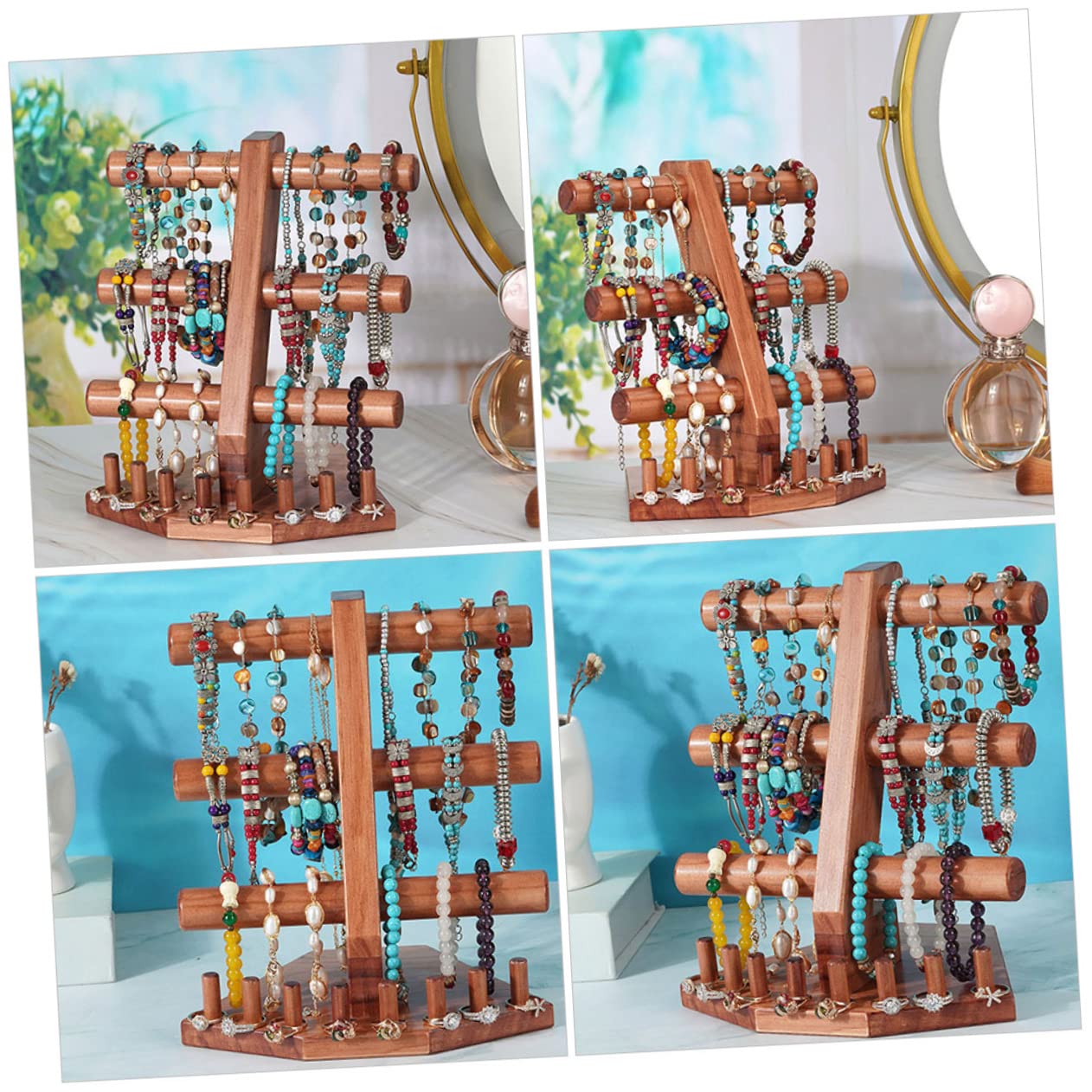 Holz Schmuckständer Multifunktional Armband Ringhalter Organizer Für Schreibtisch Mit Glatten Kanten Braun