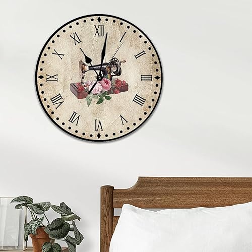Vista 140 de Relojes de pared de madera para máquina de coser de flores, relojes sin marco, 10 pulgadas, brillante, silencioso, sin tictac, funciona