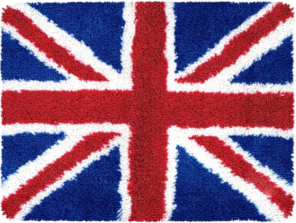 clubevy Tapestry Kits Latch Hook Rug Kits Carpet Embroidery Needlework Button Package DIY Rugs Cross Stitch Kit, 20×15inches(British Flag)