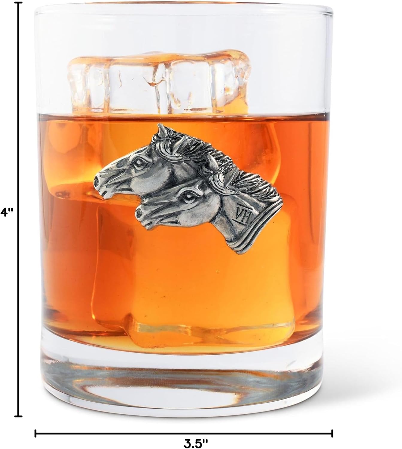 Vagabond House Premium Whiskey Glasses - Pewter Horse Scotch Glasses, 8oz, Double Old Fashioned, Equestrian Lover Gift