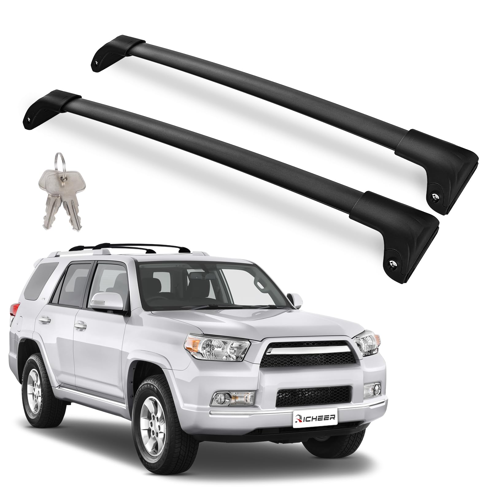 Richeer 220LBS Roof Rack Cross Bars for 4runner 2010-2024 with Side Rails, Lockable Heavy Duty Aluminum Cross Bar with Anti-Theft Locks for Cargo Racks Rooftop Luggage Canoe Kayak Bicycle roof Bag