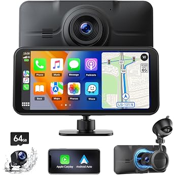 LAMTTO Wireless CarPlay Display with 4K + 1080P Dash Cam Front Rear and 6.25 Inch Screen Portable Car Radio Including A-ppIe Car Play & Android Car Bluetooth/64G TF/GPS/Voice Assistant/MirrorLink