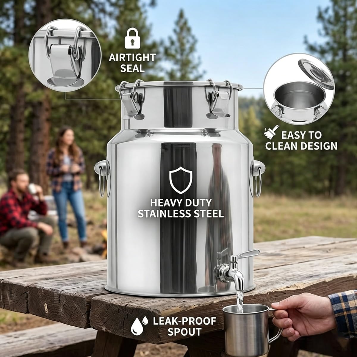 5L 10L 15L 20L 25L 30L 50L Étanche Bidon Alimentaire Inox avec Robinet, Pot à Lait Inox pour Huile d Olive, Réservoir Seau Grande Capacité avec Couvercle Clipsable(With Spigot,22L/5.81Gal)