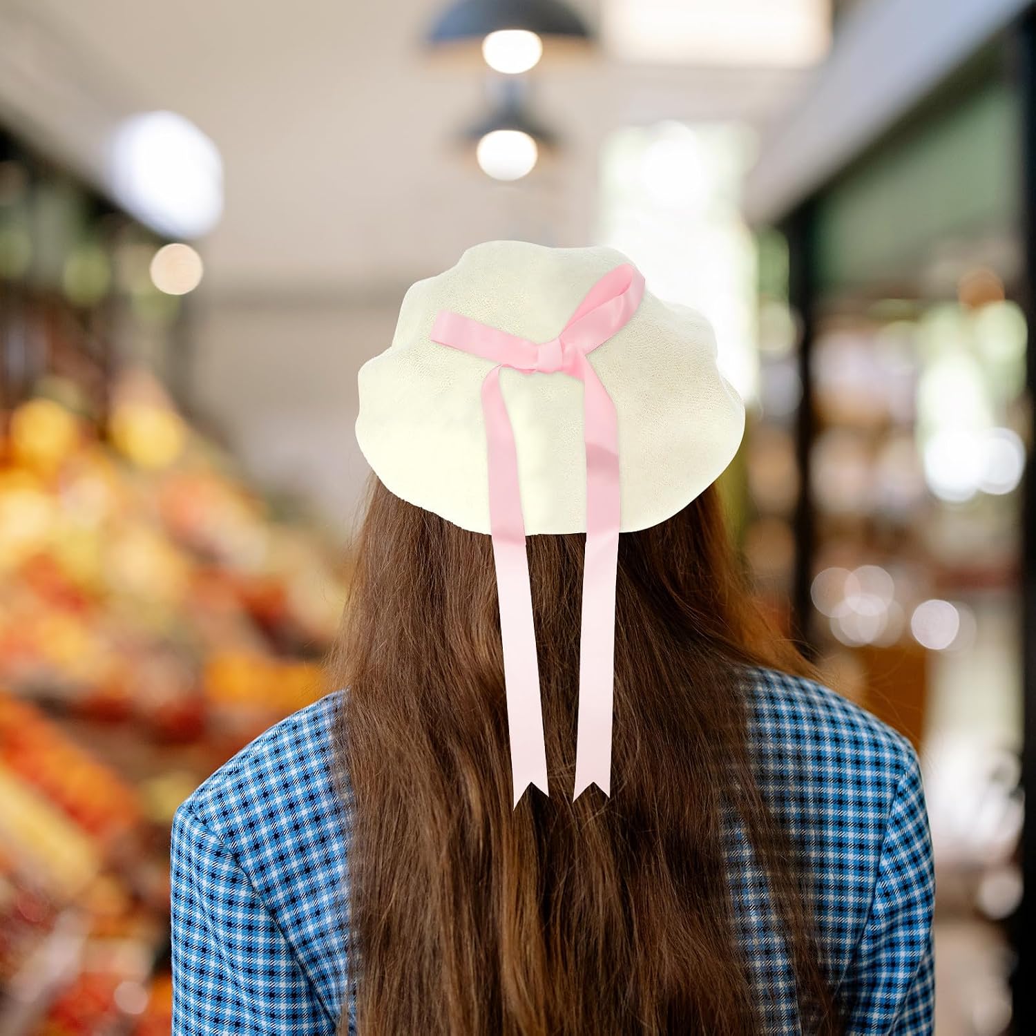 Amosfun Wool Beret Hat with Pink Bow, Women’s Decorative Beret Cap, Soft Woolen Winter Hat for Casual and Lolita Style