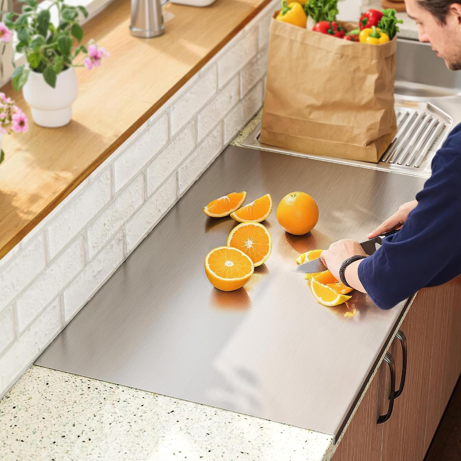 Tabla de cortar de acero inoxidable 30 x 40 cm, Tabla de cortar de acero inoxidable 304 para amasar, tablas de cortar de metal con borde de parada para amasar, para cocina, restaurante
