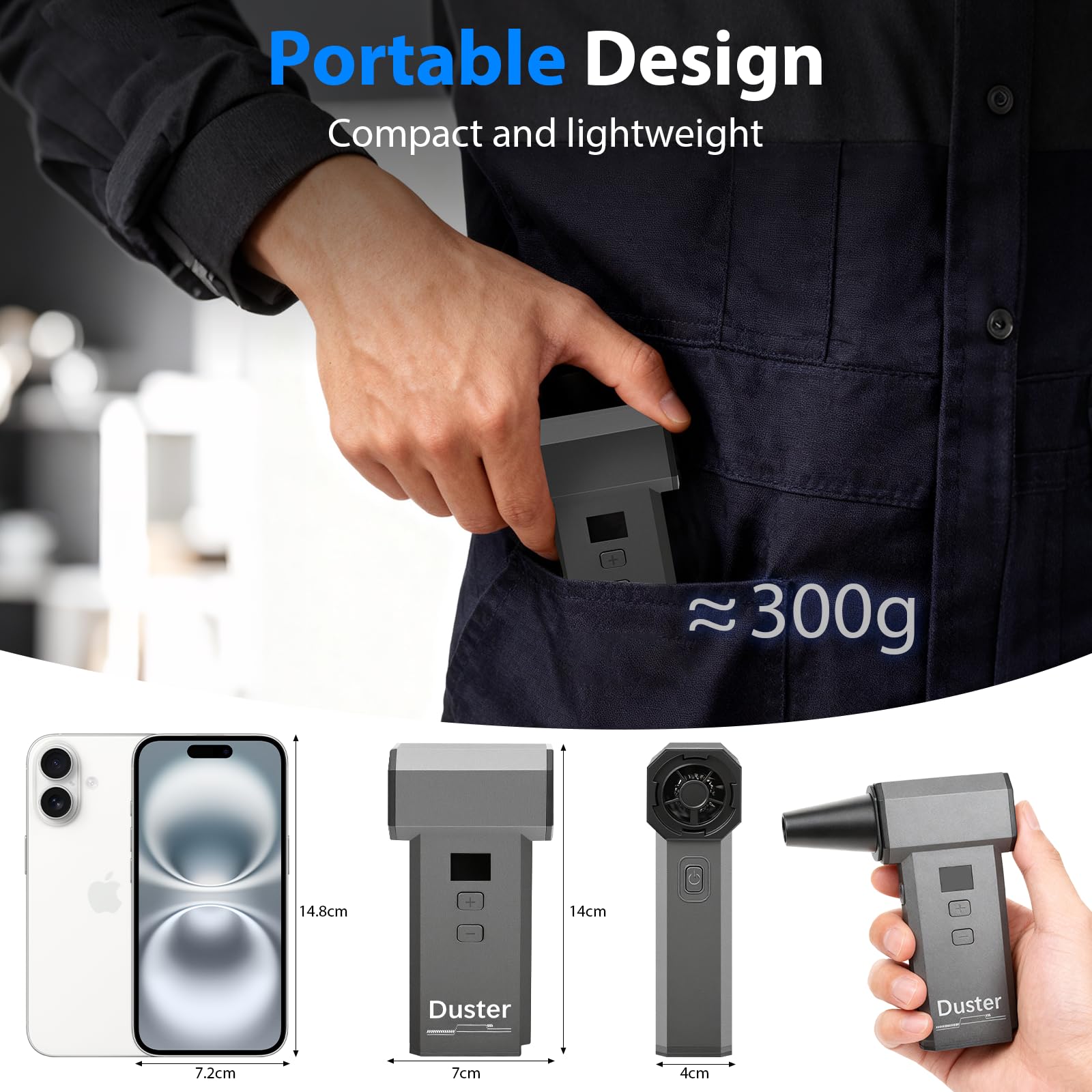 2 en 1 soplador de polvo eléctrico y mini aspiradora – 180.000 rpm pulverizador de aire comprimido con potencia turbo de 100 niveles comprimido con pantalla LED 8000 mAh batería soplador para PC