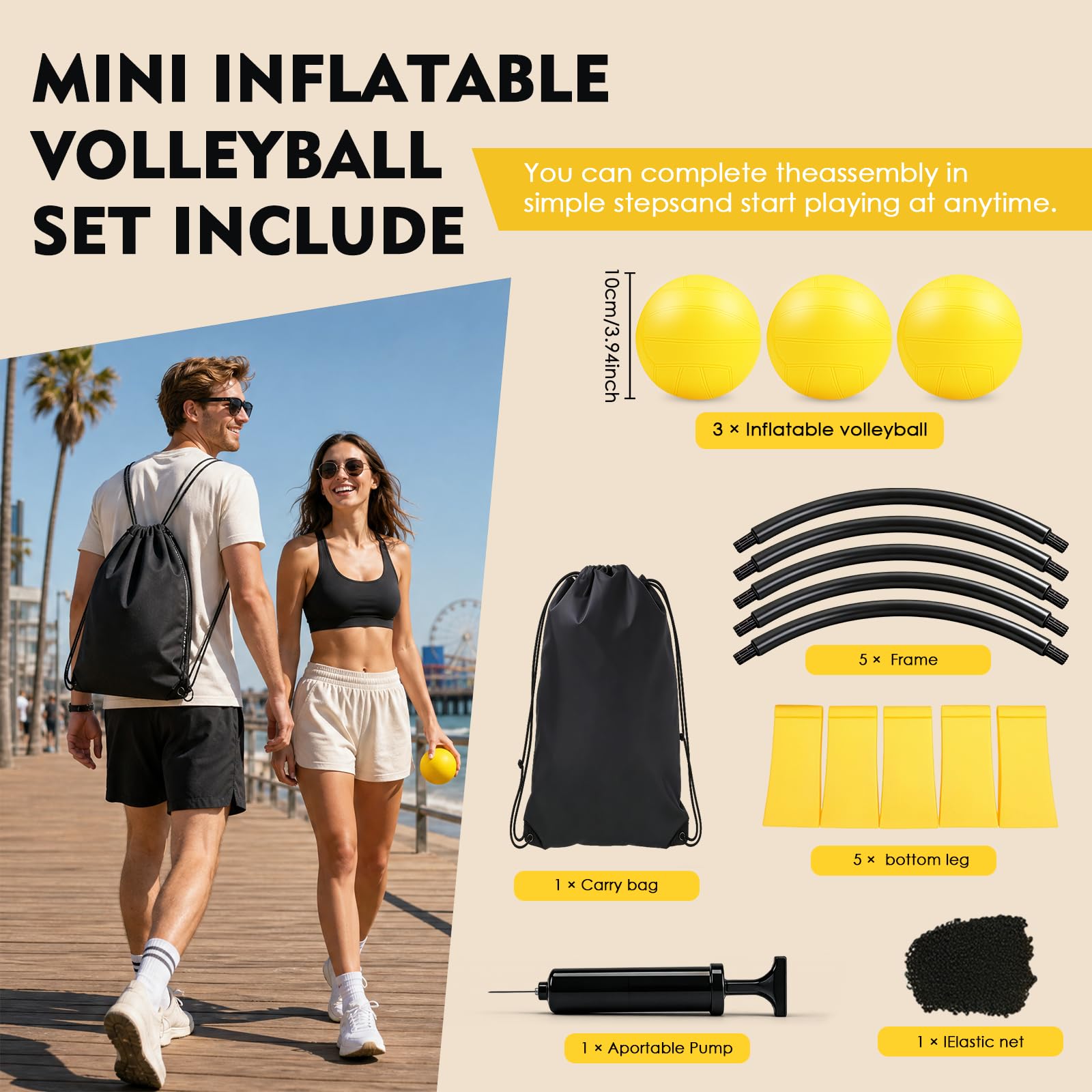 Set Roundnet Completo con 3 Palline, Rete, Pompa e Borsa da Trasporto, Gioco da Spiaggia e Giardino per 2-6 Giocatori