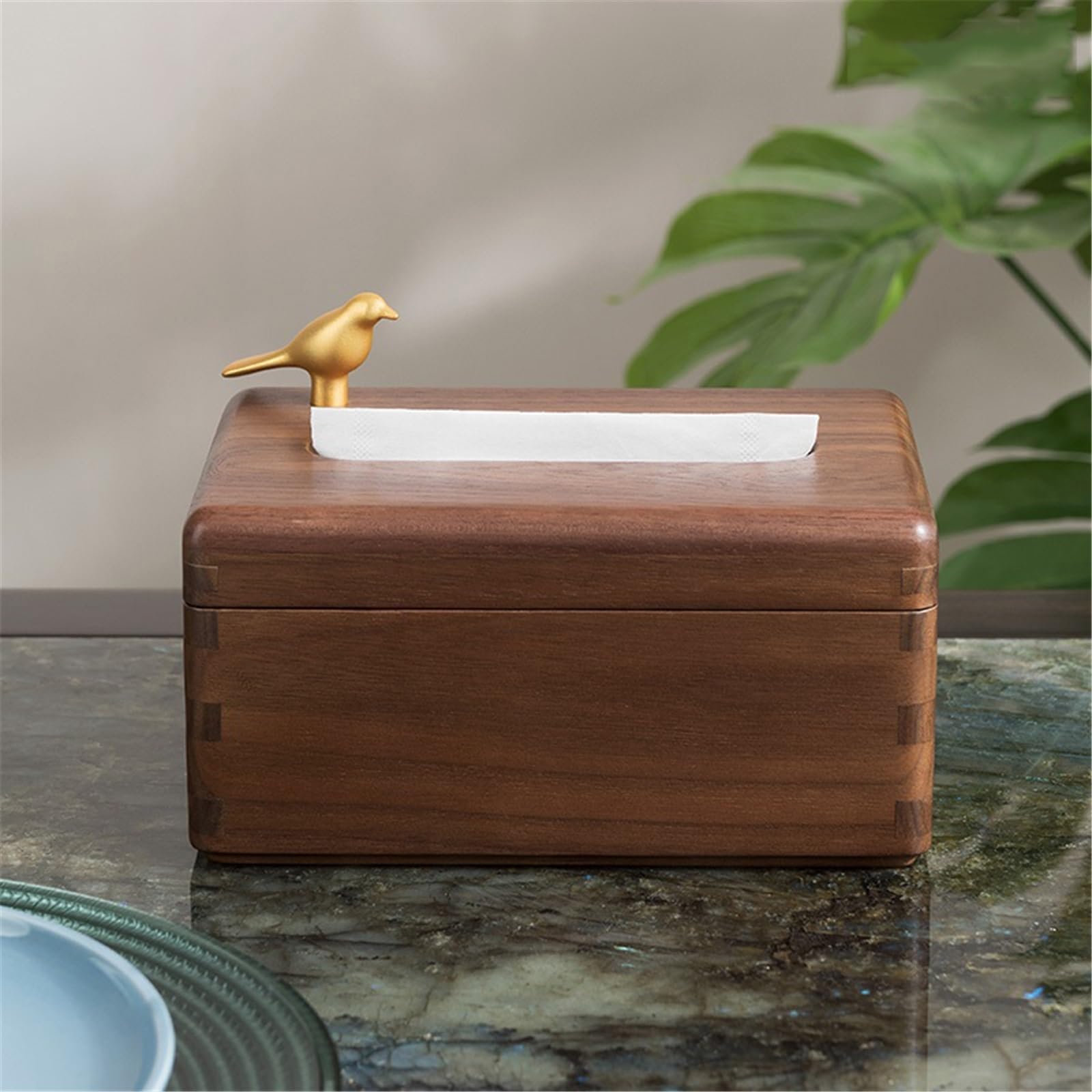 Soporte para Caja de pañuelos Dispensador de servilletas faciales Escritorio con Cubierta Creativa Madera Nogal for Caja pañuelos, Sala Estar y hogar*