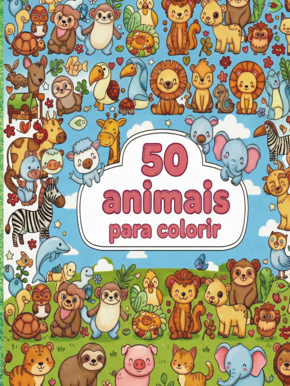 Colorindo 50 animais: Um livro de colorir para crianças com animais em paisagens incríveis.