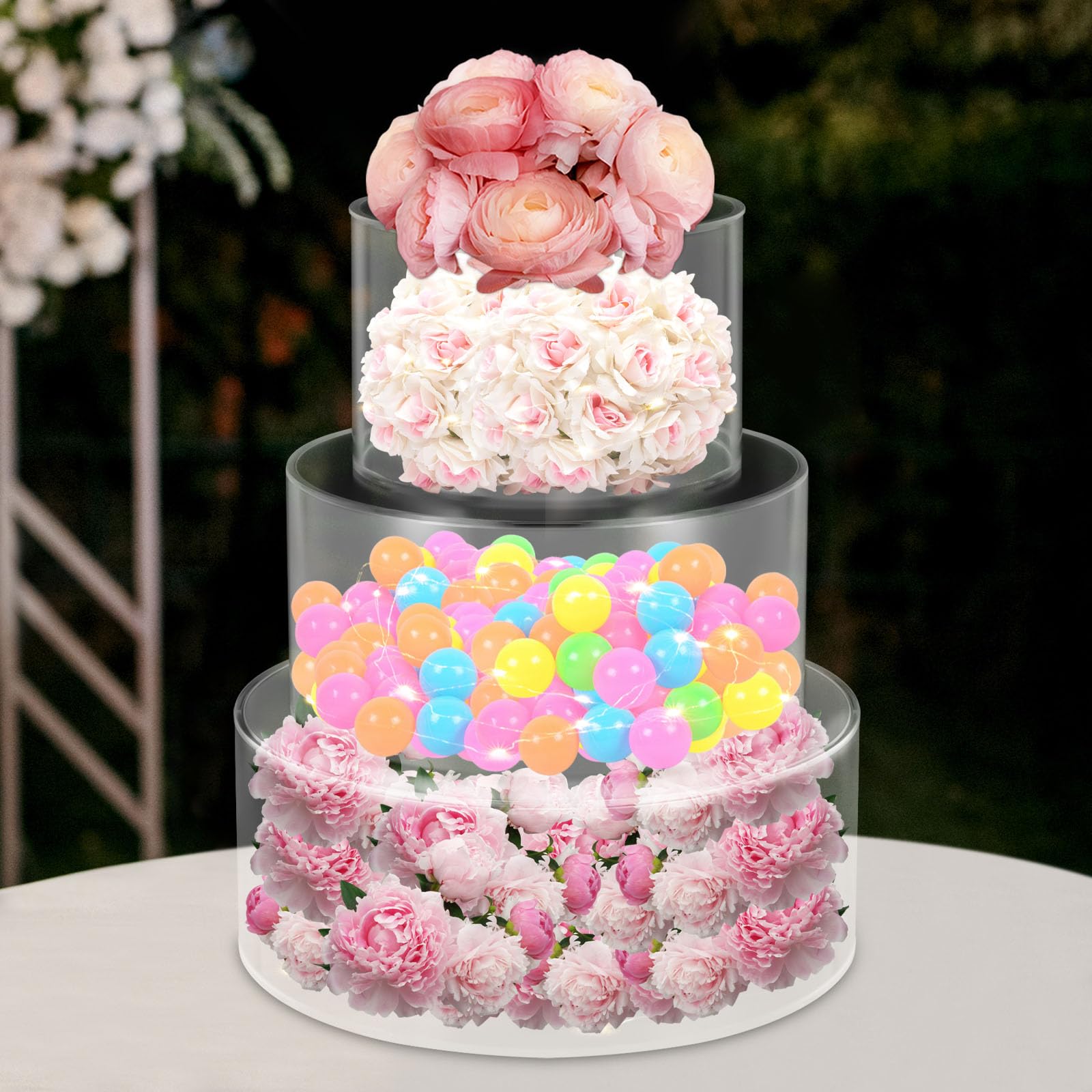 Lot de 3 supports à gâteaux en acrylique transparent avec bandes lumineuses LED pour mariage, anniversaire, fête