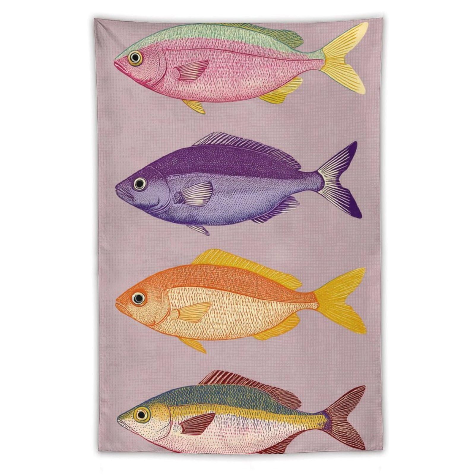 Jubonexis Four Stylized Fish Tapestry Polyester Aesthetic Wall Hanging Bedroom Living Room Dorm Decor 40"x60"