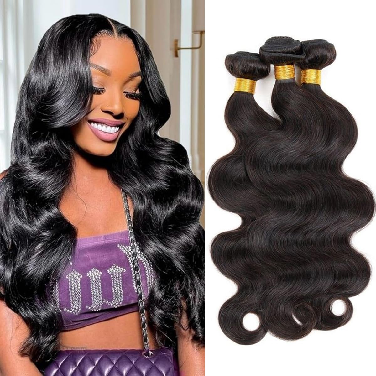 Body Wave Bundles Human Hair 16 16 16 Inch Human Hair Bundle 100% Unprocessed Brazilian Virgin Hair 3 Bundles Human Hair Extensions for Black Women