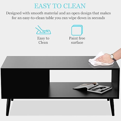 Miniatura 8 de Yusong Mesa de centro moderna de madera para sala de estar, mesas centrales retro de mediados de siglo, mesa de cóctel con estante de almacenamiento