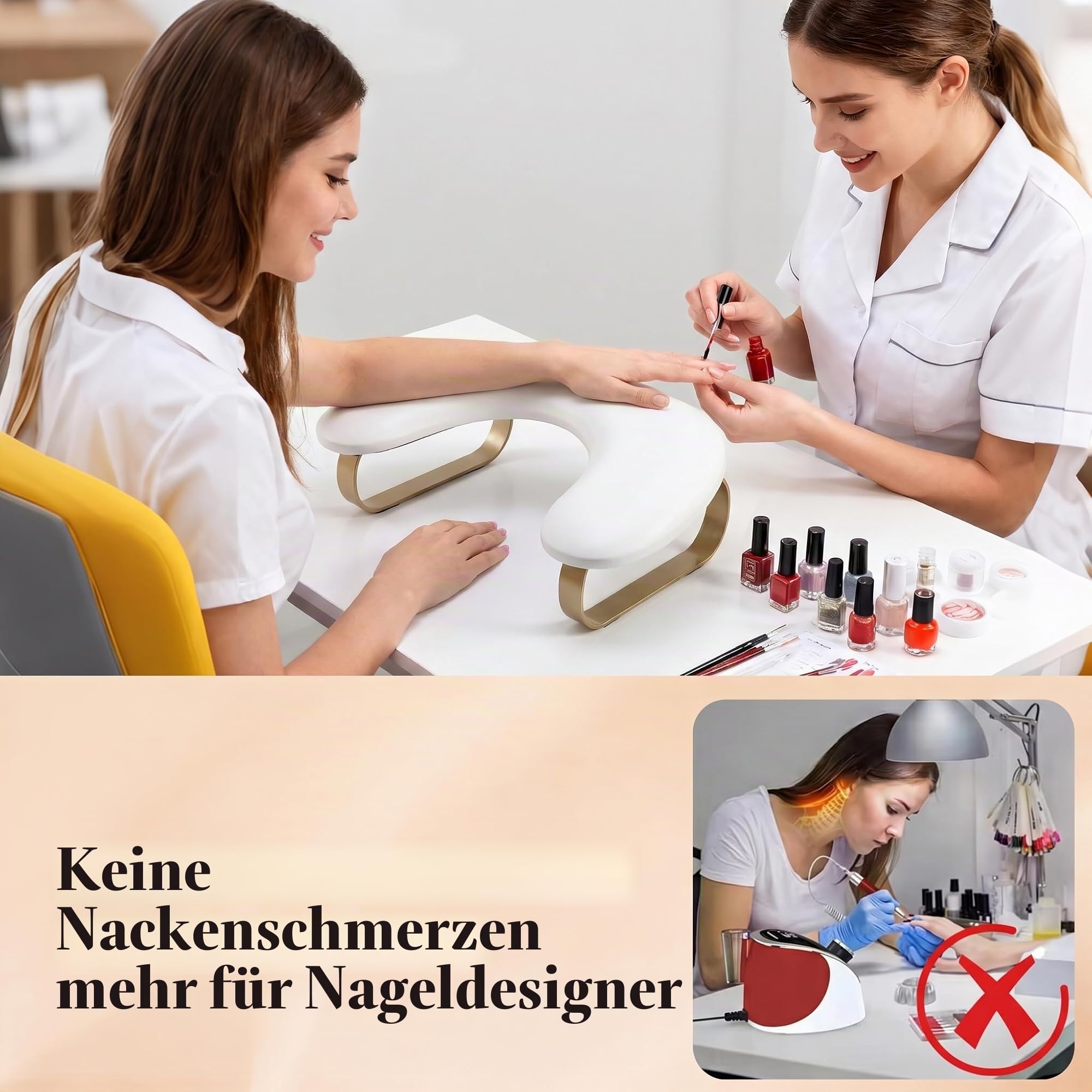 C-Förmig Handauflage Nagelstudio: Goldener Bogen Wrist Rest - 45°Schräge Unterstützung Handablage Nagelstudio - Weicher und Elastischer Schwamm Handgelenkauflage für Handauflage Nägel