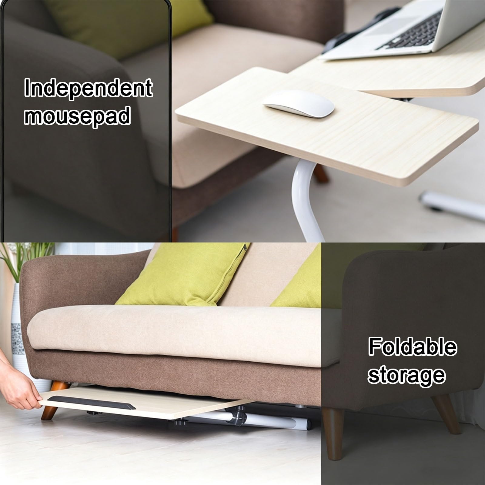 Mesa auxiliar de altura ajustable, mesita de noche plegable para laptop con tablero de mouse y tapón para dormitorio y sala de estar, diseño que ahorra espacio, perfecta para estudiar y leer